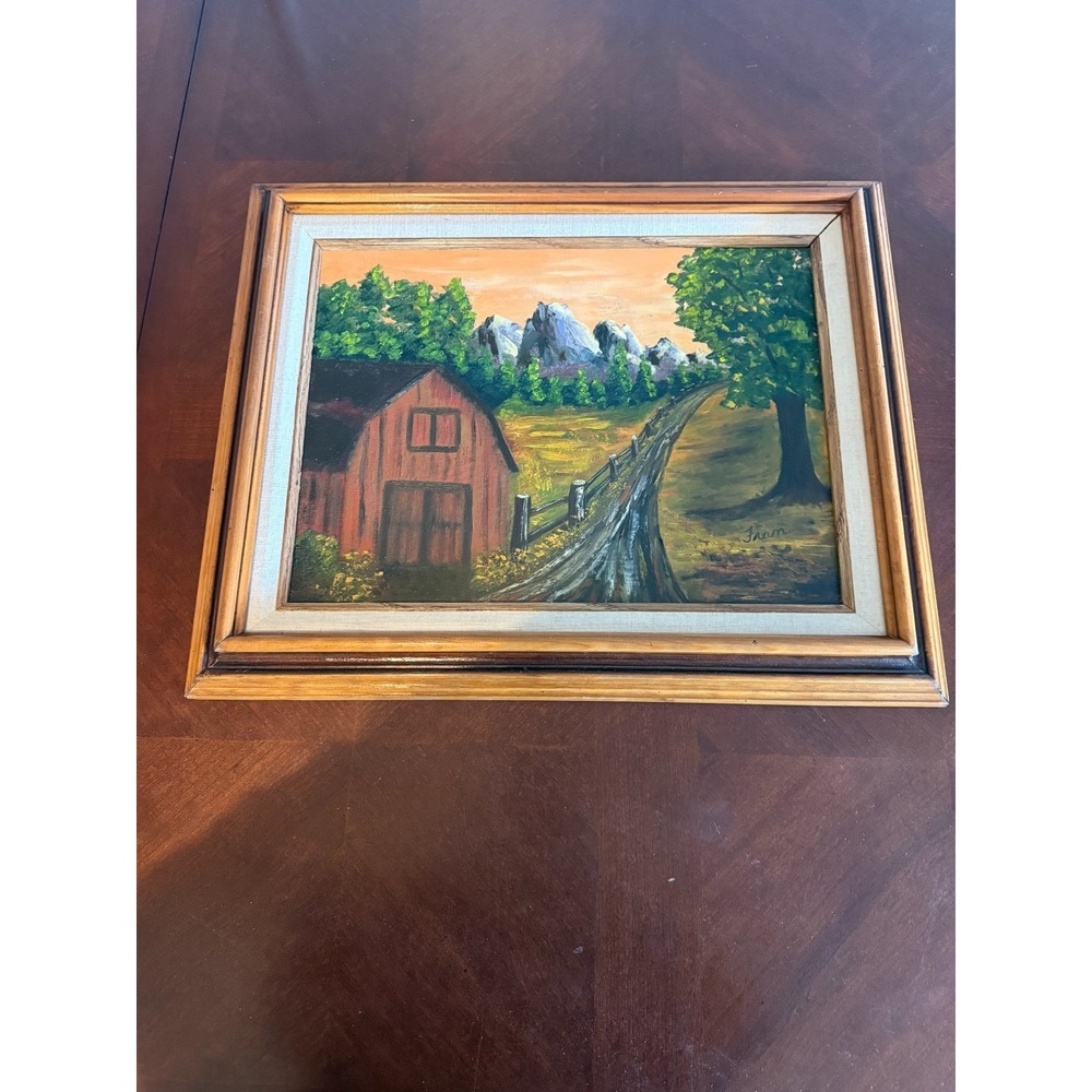 Vintage Framed Barn‎ Landscape Painting Rustic Farmhouse Wall Art Canvas